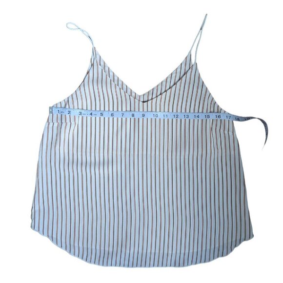 Forever 21 White V-Neck Tank Top with  Orange/Brown Stripes, Spaghetti Straps - Picture 4 of 6